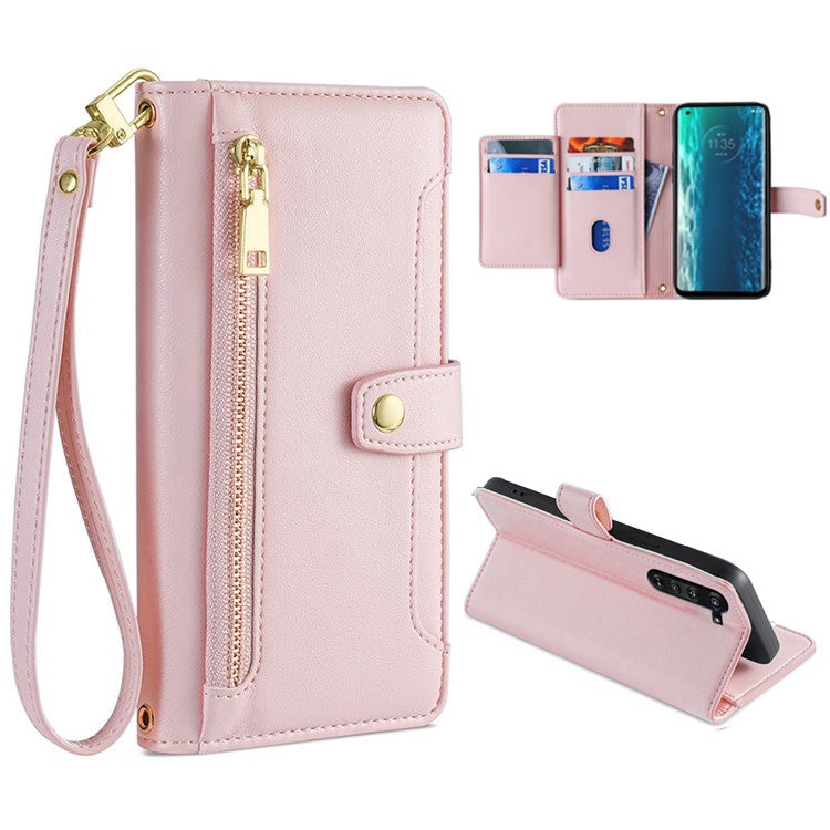 For Motorola Edge Sheep Texture Cross-body Zipper Wallet Leather Phone Case(Pink) - Motorola Cases by PMC TechLife | Online Shopping South Africa | PMC TechLife | Buy Now Pay Later Mobicred