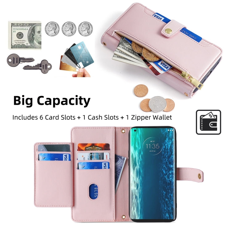 For Motorola Edge Sheep Texture Cross-body Zipper Wallet Leather Phone Case(Pink) - Motorola Cases by PMC TechLife | Online Shopping South Africa | PMC TechLife | Buy Now Pay Later Mobicred