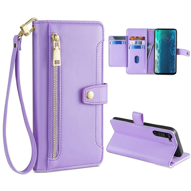 For Motorola Edge Sheep Texture Cross-body Zipper Wallet Leather Phone Case(Purple) - Motorola Cases by PMC TechLife | Online Shopping South Africa | PMC TechLife | Buy Now Pay Later Mobicred