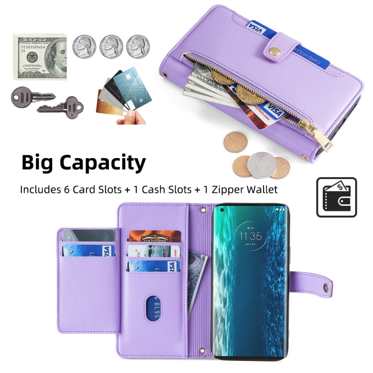 For Motorola Edge Sheep Texture Cross-body Zipper Wallet Leather Phone Case(Purple) - Motorola Cases by PMC TechLife | Online Shopping South Africa | PMC TechLife | Buy Now Pay Later Mobicred