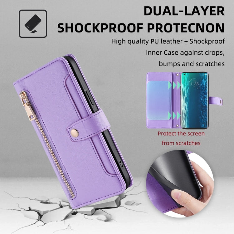 For Motorola Edge Sheep Texture Cross-body Zipper Wallet Leather Phone Case(Purple) - Motorola Cases by PMC TechLife | Online Shopping South Africa | PMC TechLife | Buy Now Pay Later Mobicred