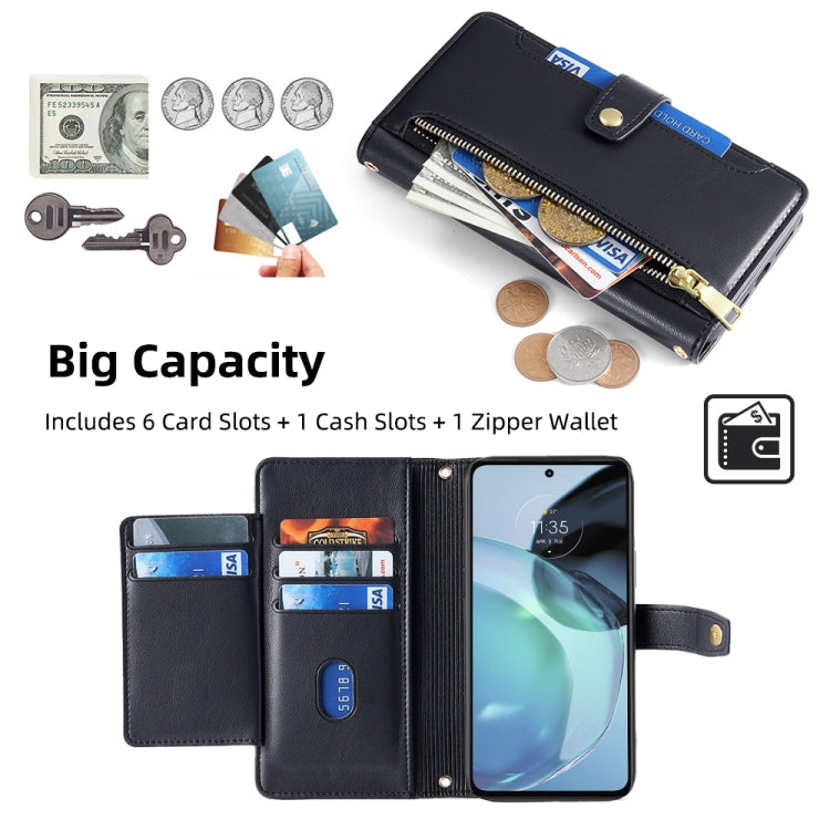 For Motorola Moto G72 4G Sheep Texture Cross-body Zipper Wallet Leather Phone Case(Black) - Motorola Cases by PMC TechLife | Online Shopping South Africa | PMC TechLife | Buy Now Pay Later Mobicred
