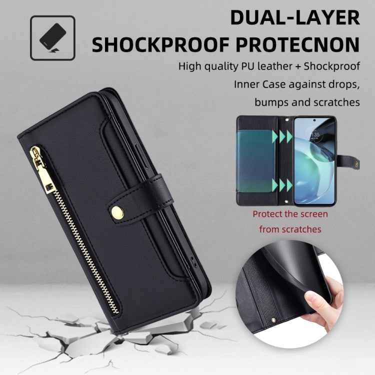 For Motorola Moto G72 4G Sheep Texture Cross-body Zipper Wallet Leather Phone Case(Black) - Motorola Cases by PMC TechLife | Online Shopping South Africa | PMC TechLife | Buy Now Pay Later Mobicred