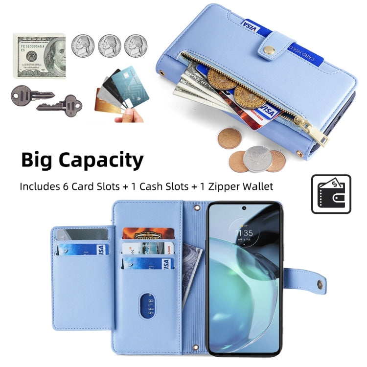 For Motorola Moto G72 4G Sheep Texture Cross-body Zipper Wallet Leather Phone Case(Blue) - Motorola Cases by PMC TechLife | Online Shopping South Africa | PMC TechLife | Buy Now Pay Later Mobicred