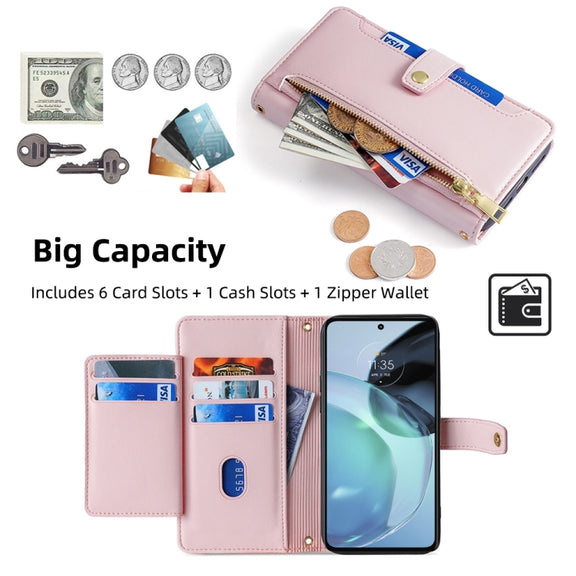 For Motorola Moto G72 4G Sheep Texture Cross-body Zipper Wallet Leather Phone Case(Pink)