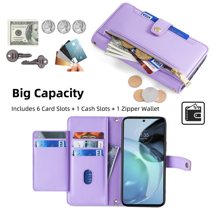 For Motorola Moto G72 4G Sheep Texture Cross-body Zipper Wallet Leather Phone Case(Purple) - Motorola Cases by PMC TechLife | Online Shopping South Africa | PMC TechLife | Buy Now Pay Later Mobicred