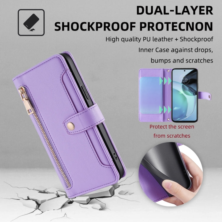For Motorola Moto G72 4G Sheep Texture Cross-body Zipper Wallet Leather Phone Case(Purple) - Motorola Cases by PMC TechLife | Online Shopping South Africa | PMC TechLife | Buy Now Pay Later Mobicred