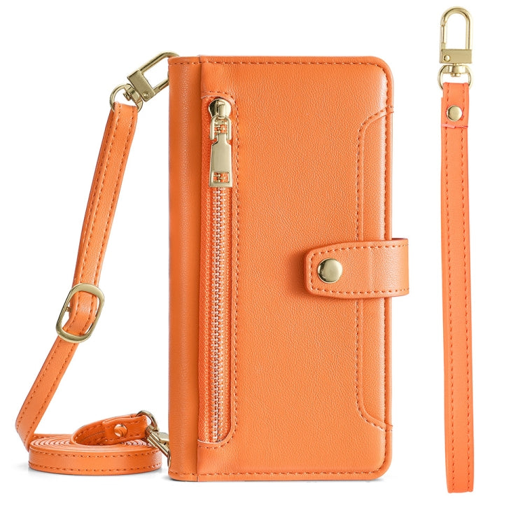 For Motorola Edge X30 Sheep Texture Cross-body Zipper Wallet Leather Phone Case(Orange) - Motorola Cases by PMC TechLife | Online Shopping South Africa | PMC TechLife | Buy Now Pay Later Mobicred