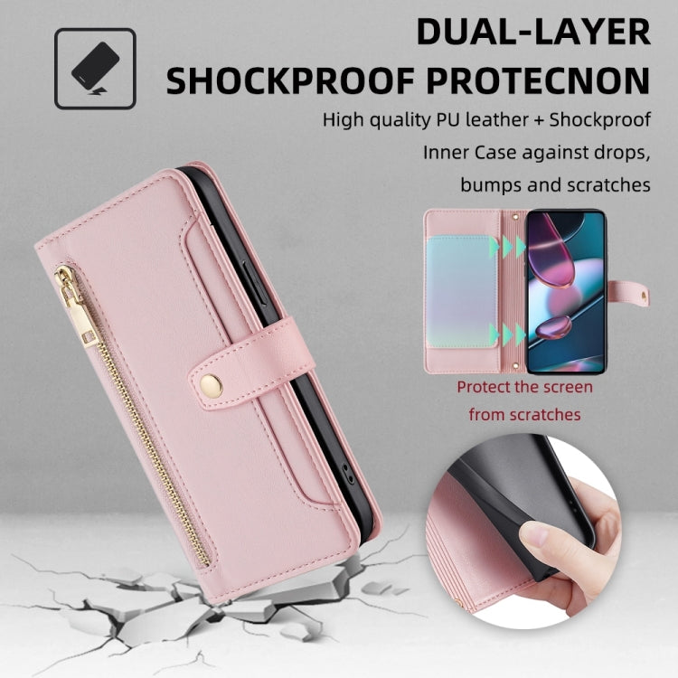 For Motorola Edge X30 Sheep Texture Cross-body Zipper Wallet Leather Phone Case(Pink) - Motorola Cases by PMC TechLife | Online Shopping South Africa | PMC TechLife | Buy Now Pay Later Mobicred