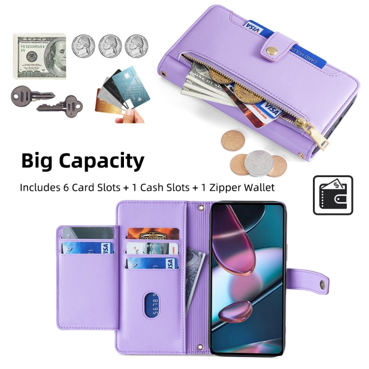 For Motorola Edge X30 Sheep Texture Cross-body Zipper Wallet Leather Phone Case(Purple) - Motorola Cases by PMC TechLife | Online Shopping South Africa | PMC TechLife | Buy Now Pay Later Mobicred