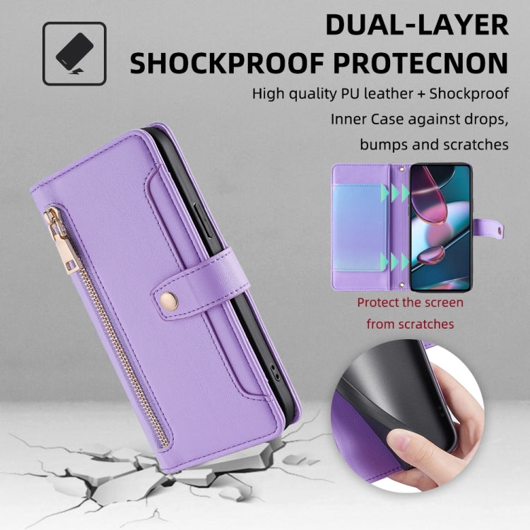 For Motorola Edge X30 Sheep Texture Cross-body Zipper Wallet Leather Phone Case(Purple) - Motorola Cases by PMC TechLife | Online Shopping South Africa | PMC TechLife | Buy Now Pay Later Mobicred