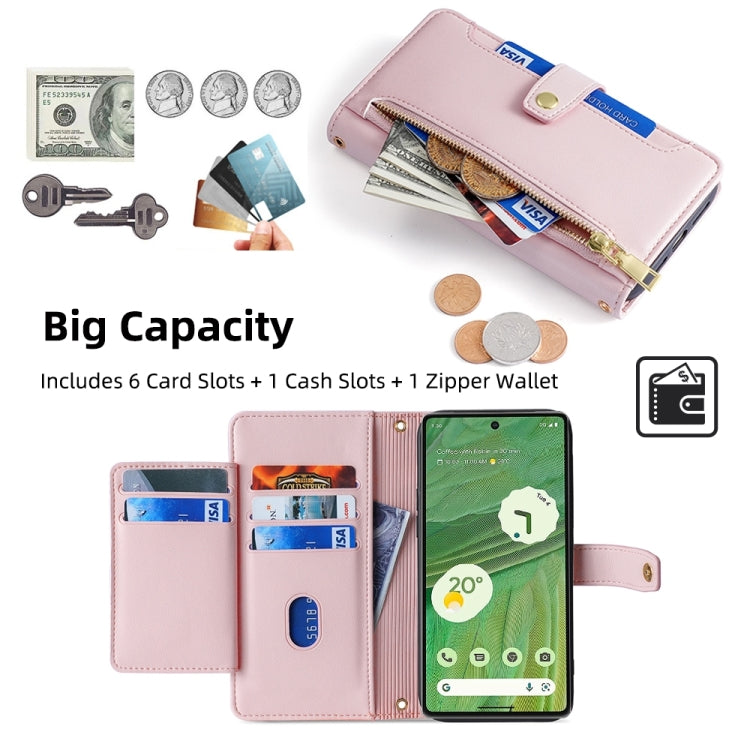 For Google Pixel 7 5G Sheep Texture Cross-body Zipper Wallet Leather Phone Case(Pink) - Google Cases by PMC TechLife | Online Shopping South Africa | PMC TechLife | Buy Now Pay Later Mobicred