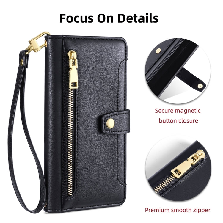 For ASUS Zenfone 9 / Zenfone 9Z Sheep Texture Cross-body Zipper Wallet Leather Phone Case(Black) - ASUS Cases by PMC Jewellery | Online Shopping South Africa | PMC Jewellery | Buy Now Pay Later Mobicred
