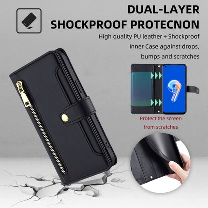 For ASUS Zenfone 9 / Zenfone 9Z Sheep Texture Cross-body Zipper Wallet Leather Phone Case(Black) - ASUS Cases by PMC Jewellery | Online Shopping South Africa | PMC Jewellery | Buy Now Pay Later Mobicred
