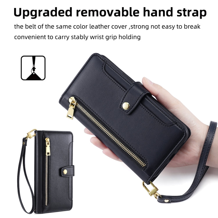 For ASUS Zenfone 9 / Zenfone 9Z Sheep Texture Cross-body Zipper Wallet Leather Phone Case(Black) - ASUS Cases by PMC Jewellery | Online Shopping South Africa | PMC Jewellery | Buy Now Pay Later Mobicred