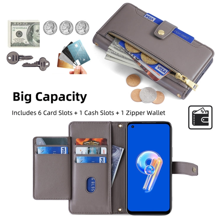 For ASUS Zenfone 9 / Zenfone 9Z Sheep Texture Cross-body Zipper Wallet Leather Phone Case(Grey) - ASUS Cases by PMC Jewellery | Online Shopping South Africa | PMC Jewellery | Buy Now Pay Later Mobicred