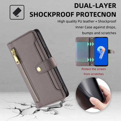 For ASUS Zenfone 9 / Zenfone 9Z Sheep Texture Cross-body Zipper Wallet Leather Phone Case(Grey) - ASUS Cases by PMC Jewellery | Online Shopping South Africa | PMC Jewellery | Buy Now Pay Later Mobicred