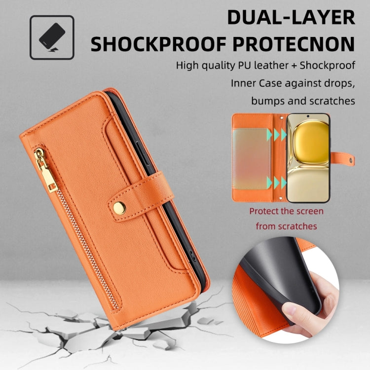 For Huawei P50 Sheep Texture Cross-body Zipper Wallet Leather Phone Case(Orange) - Huawei Cases by PMC TechLife | Online Shopping South Africa | PMC TechLife | Buy Now Pay Later Mobicred