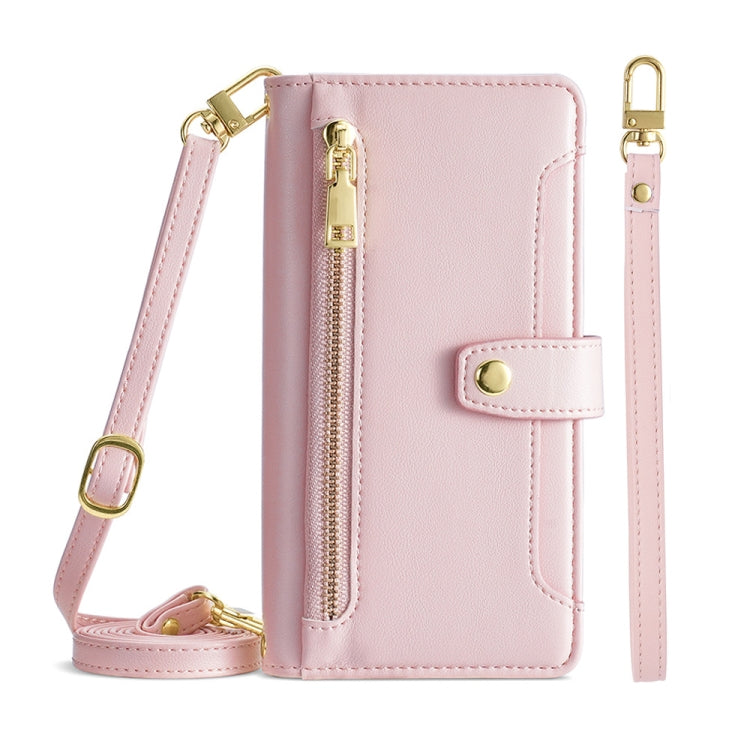 For Huawei P50 Sheep Texture Cross-body Zipper Wallet Leather Phone Case(Pink) - free shipping - PMC TechLife - Order now!