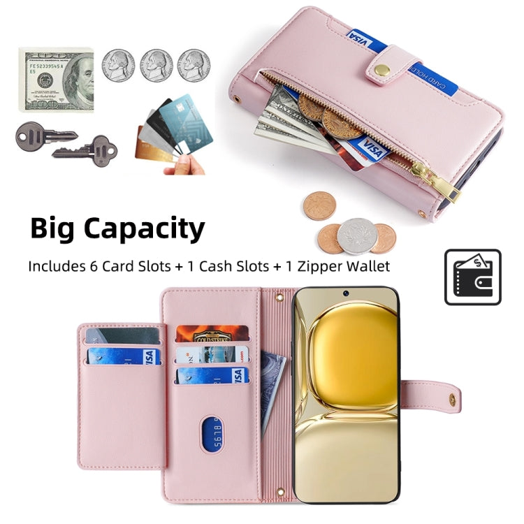 For Huawei P50 Sheep Texture Cross-body Zipper Wallet Leather Phone Case(Pink) - free shipping - PMC TechLife - Order now!