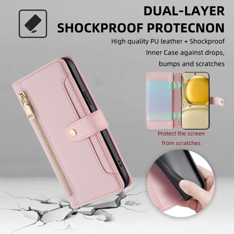 For Huawei P50 Sheep Texture Cross-body Zipper Wallet Leather Phone Case(Pink) - free shipping - PMC TechLife - Order now!