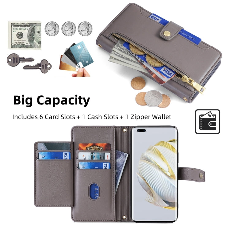 For Huawei Nova 10 Pro Sheep Texture Cross-body Zipper Wallet Leather Phone Case(Grey) - Huawei Cases by PMC TechLife | Online Shopping South Africa | PMC TechLife | Buy Now Pay Later Mobicred