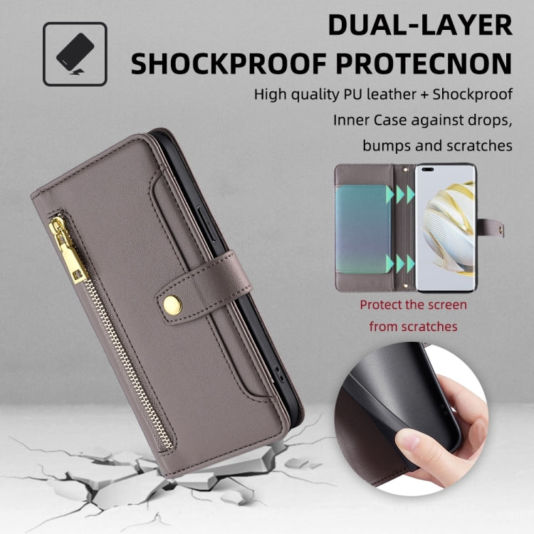 For Huawei Nova 10 Pro Sheep Texture Cross-body Zipper Wallet Leather Phone Case(Grey) - Huawei Cases by PMC TechLife | Online Shopping South Africa | PMC TechLife | Buy Now Pay Later Mobicred
