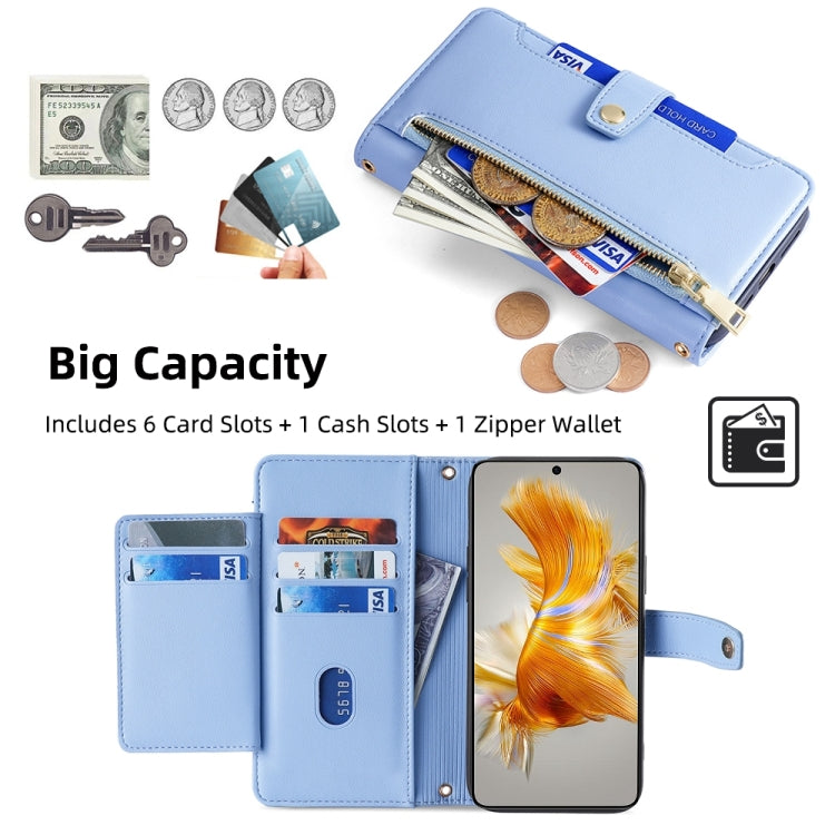 For Huawei Mate 50 Sheep Texture Cross-body Zipper Wallet Leather Phone Case(Blue) - free shipping - PMC TechLife - Order now!