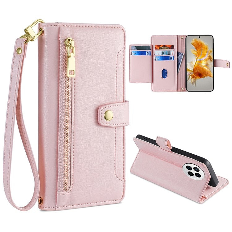 For Huawei Mate 50 Sheep Texture Cross-body Zipper Wallet Leather Phone Case(Pink) - Huawei Cases by PMC TechLife | Online Shopping South Africa | PMC TechLife | Buy Now Pay Later Mobicred