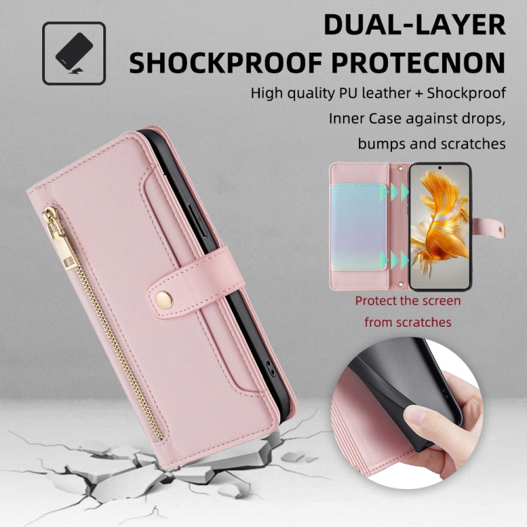 For Huawei Mate 50 Sheep Texture Cross-body Zipper Wallet Leather Phone Case(Pink) - Huawei Cases by PMC TechLife | Online Shopping South Africa | PMC TechLife | Buy Now Pay Later Mobicred