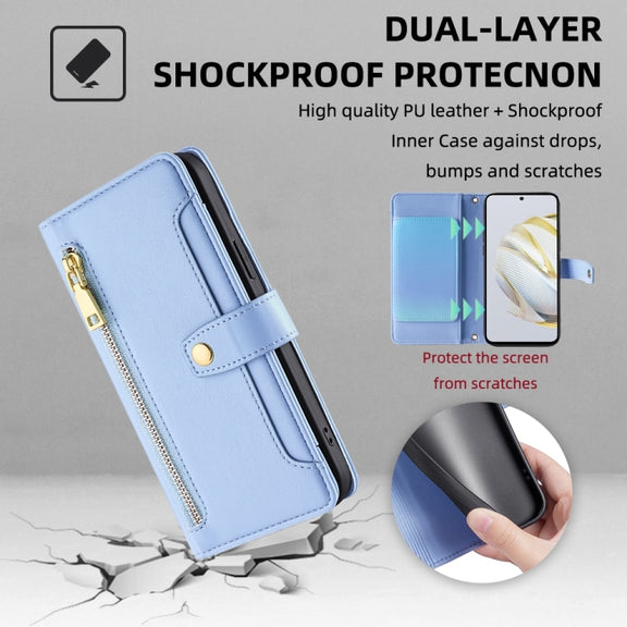 For Huawei Nova 10 SE Sheep Texture Cross-body Zipper Wallet Leather Phone Case(Blue)