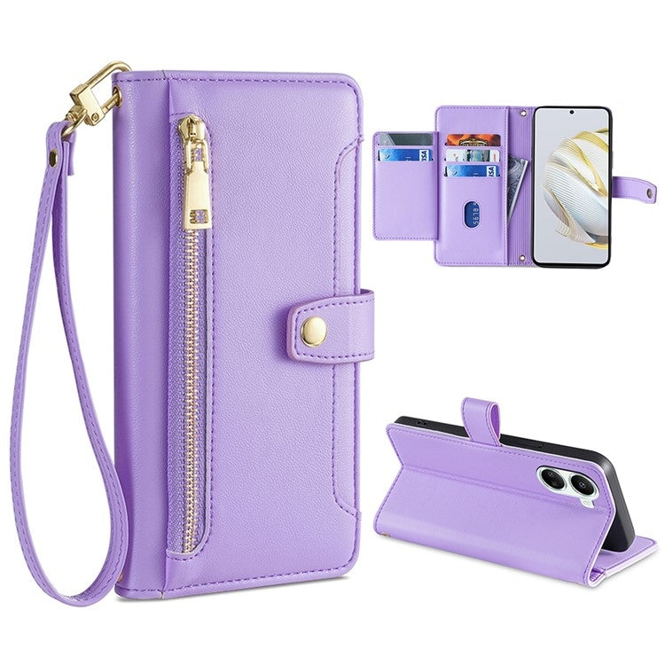 For Huawei Nova 10 SE Sheep Texture Cross-body Zipper Wallet Leather Phone Case(Purple) - Huawei Cases by PMC TechLife | Online Shopping South Africa | PMC TechLife | Buy Now Pay Later Mobicred