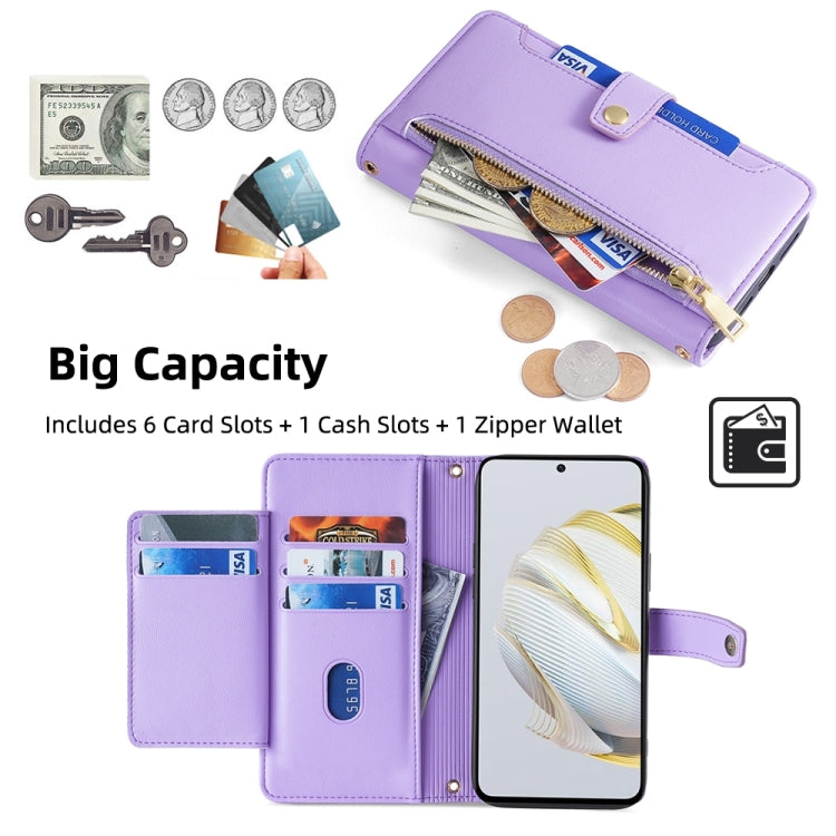 For Huawei Nova 10 SE Sheep Texture Cross-body Zipper Wallet Leather Phone Case(Purple) - Huawei Cases by PMC TechLife | Online Shopping South Africa | PMC TechLife | Buy Now Pay Later Mobicred