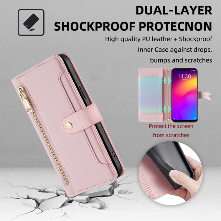 For Meizu Note 9 Sheep Texture Cross-body Zipper Wallet Leather Phone Case(Pink) - More Brand by PMC TechLife | Online Shopping South Africa | PMC TechLife | Buy Now Pay Later Mobicred