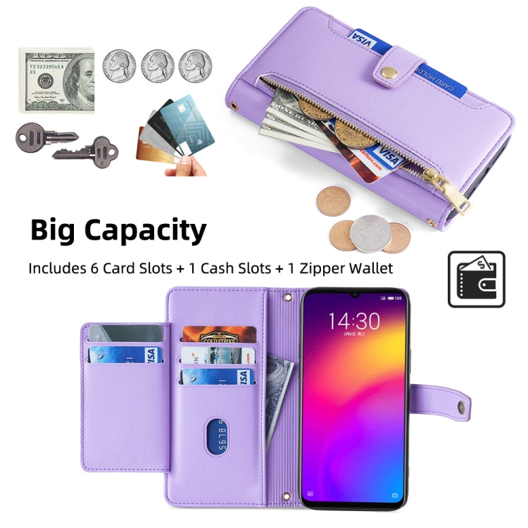 For Meizu Note 9 Sheep Texture Cross-body Zipper Wallet Leather Phone Case(Purple) - Meizu by PMC TechLife | Online Shopping South Africa | PMC TechLife | Buy Now Pay Later Mobicred