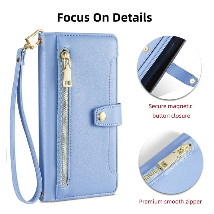 For Nokia C21 Plus Sheep Texture Cross-body Zipper Wallet Leather Phone Case(Blue) - Nokia Cases by PMC TechLife | Online Shopping South Africa | PMC TechLife | Buy Now Pay Later Mobicred