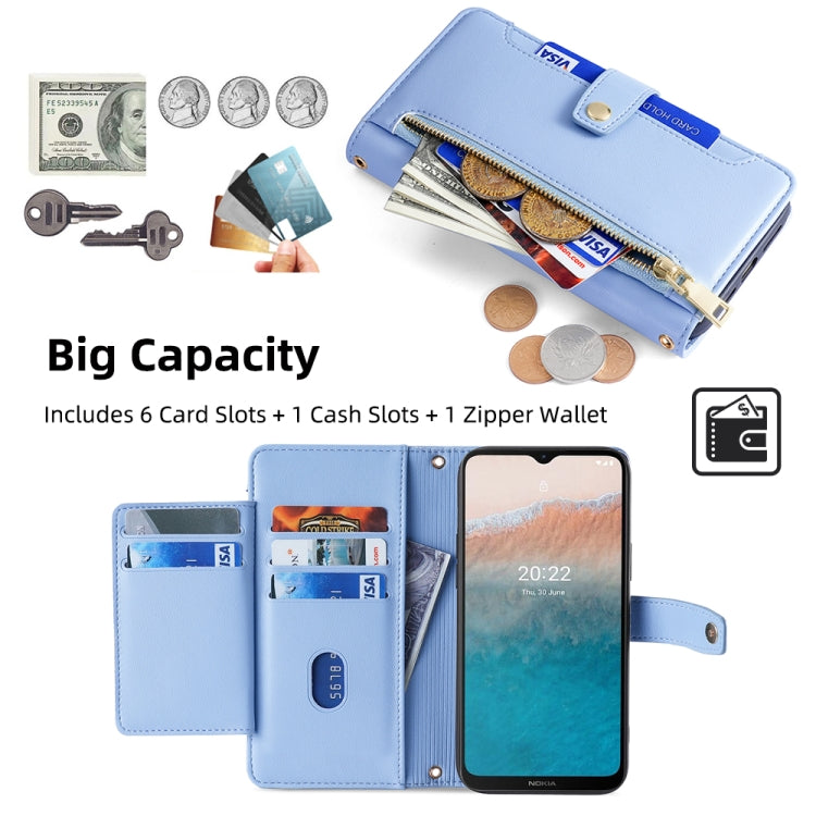 For Nokia C21 Plus Sheep Texture Cross-body Zipper Wallet Leather Phone Case(Blue) - Nokia Cases by PMC TechLife | Online Shopping South Africa | PMC TechLife | Buy Now Pay Later Mobicred