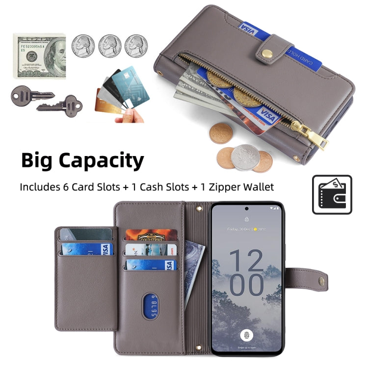 For Nokia X30 5G Sheep Texture Cross-body Zipper Wallet Leather Phone Case(Grey) - Nokia Cases by PMC TechLife | Online Shopping South Africa | PMC TechLife | Buy Now Pay Later Mobicred