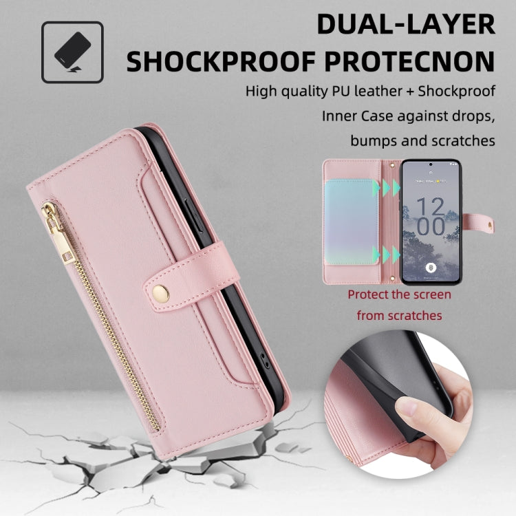 For Nokia X30 5G Sheep Texture Cross-body Zipper Wallet Leather Phone Case(Pink) - Nokia Cases by PMC TechLife | Online Shopping South Africa | PMC TechLife | Buy Now Pay Later Mobicred