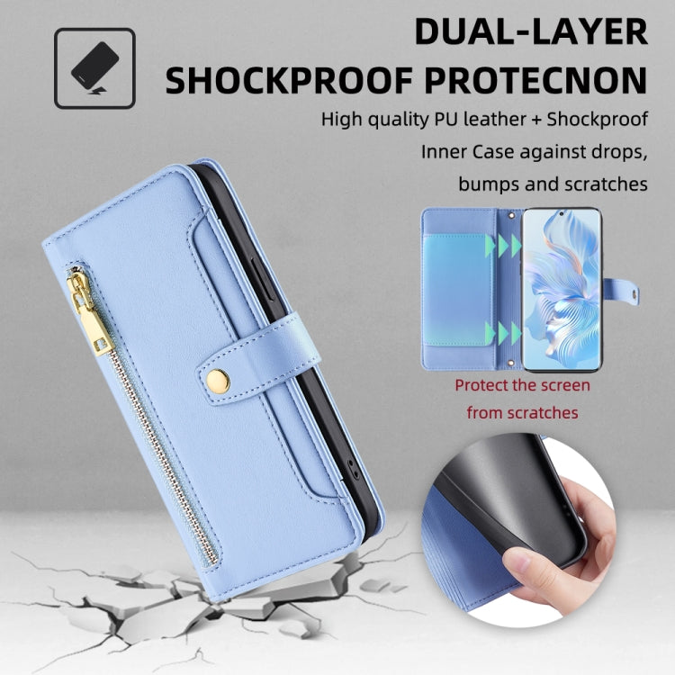 For Honor 80 Sheep Texture Cross-body Zipper Wallet Leather Phone Case(Blue) - Honor Cases by PMC TechLife | Online Shopping South Africa | PMC TechLife | Buy Now Pay Later Mobicred