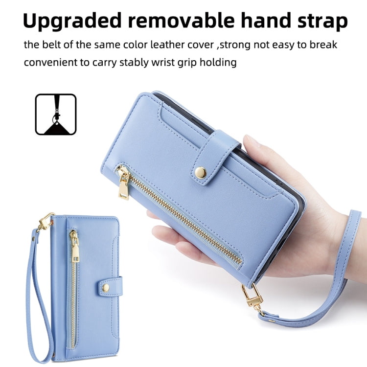 For Honor 80 Sheep Texture Cross-body Zipper Wallet Leather Phone Case(Blue) - Honor Cases by PMC TechLife | Online Shopping South Africa | PMC TechLife | Buy Now Pay Later Mobicred