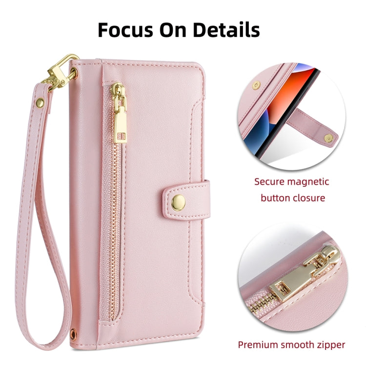 For Honor 80 Sheep Texture Cross-body Zipper Wallet Leather Phone Case(Pink) - free shipping - PMC TechLife - Order now!