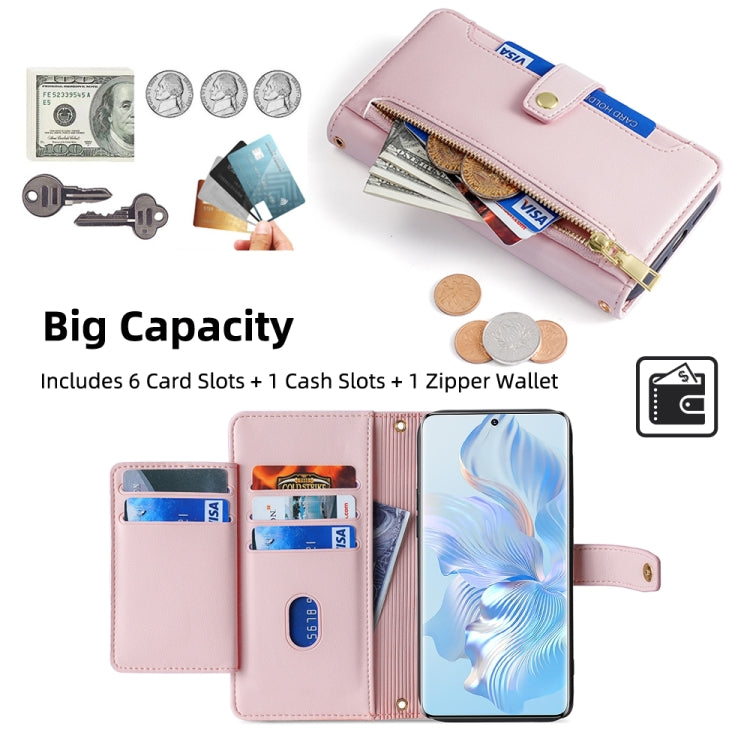 For Honor 80 Sheep Texture Cross-body Zipper Wallet Leather Phone Case(Pink) - free shipping - PMC TechLife - Order now!