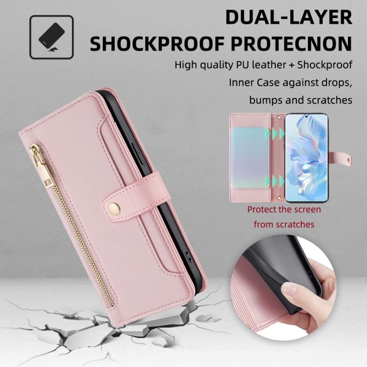For Honor 80 Sheep Texture Cross-body Zipper Wallet Leather Phone Case(Pink) - free shipping - PMC TechLife - Order now!