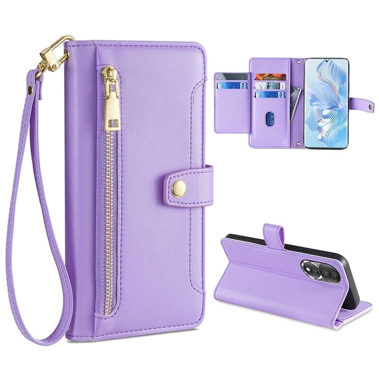 For Honor 80 Sheep Texture Cross-body Zipper Wallet Leather Phone Case(Purple) - Honor Cases by PMC TechLife | Online Shopping South Africa | PMC TechLife | Buy Now Pay Later Mobicred