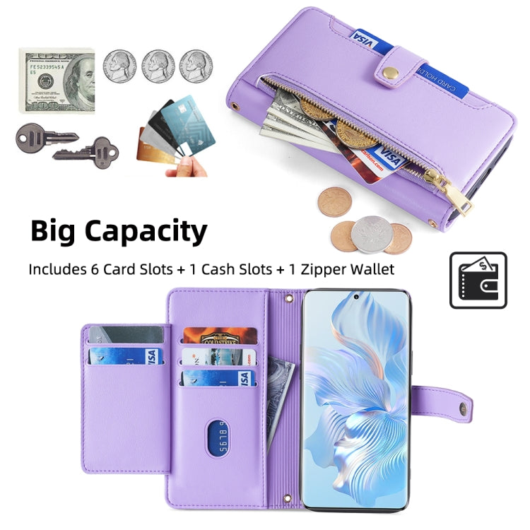 For Honor 80 Sheep Texture Cross-body Zipper Wallet Leather Phone Case(Purple) - Honor Cases by PMC TechLife | Online Shopping South Africa | PMC TechLife | Buy Now Pay Later Mobicred