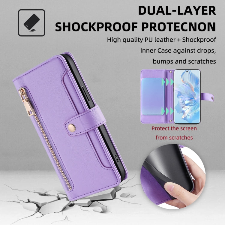 For Honor 80 Sheep Texture Cross-body Zipper Wallet Leather Phone Case(Purple) - Honor Cases by PMC TechLife | Online Shopping South Africa | PMC TechLife | Buy Now Pay Later Mobicred