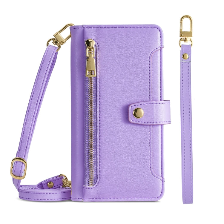 For Honor 10X Lite Sheep Texture Cross-body Zipper Wallet Leather Phone Case(Purple) - Honor Cases by PMC TechLife | Online Shopping South Africa | PMC TechLife | Buy Now Pay Later Mobicred