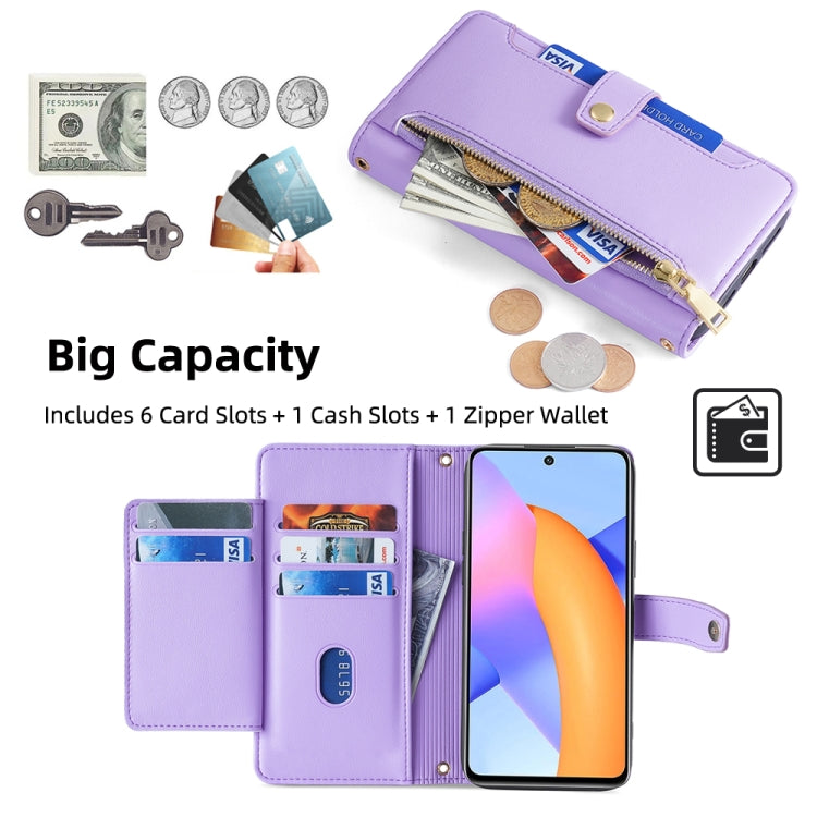 For Honor 10X Lite Sheep Texture Cross-body Zipper Wallet Leather Phone Case(Purple) - Honor Cases by PMC TechLife | Online Shopping South Africa | PMC TechLife | Buy Now Pay Later Mobicred