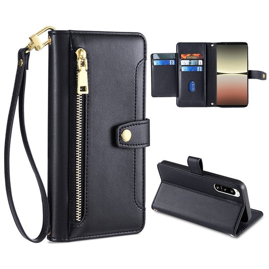 For Sony Xperia 5 IV Sheep Texture Cross-body Zipper Wallet Leather Phone Case(Black) - Sony Cases by PMC Jewellery | Online Shopping South Africa | PMC Jewellery | Buy Now Pay Later Mobicred